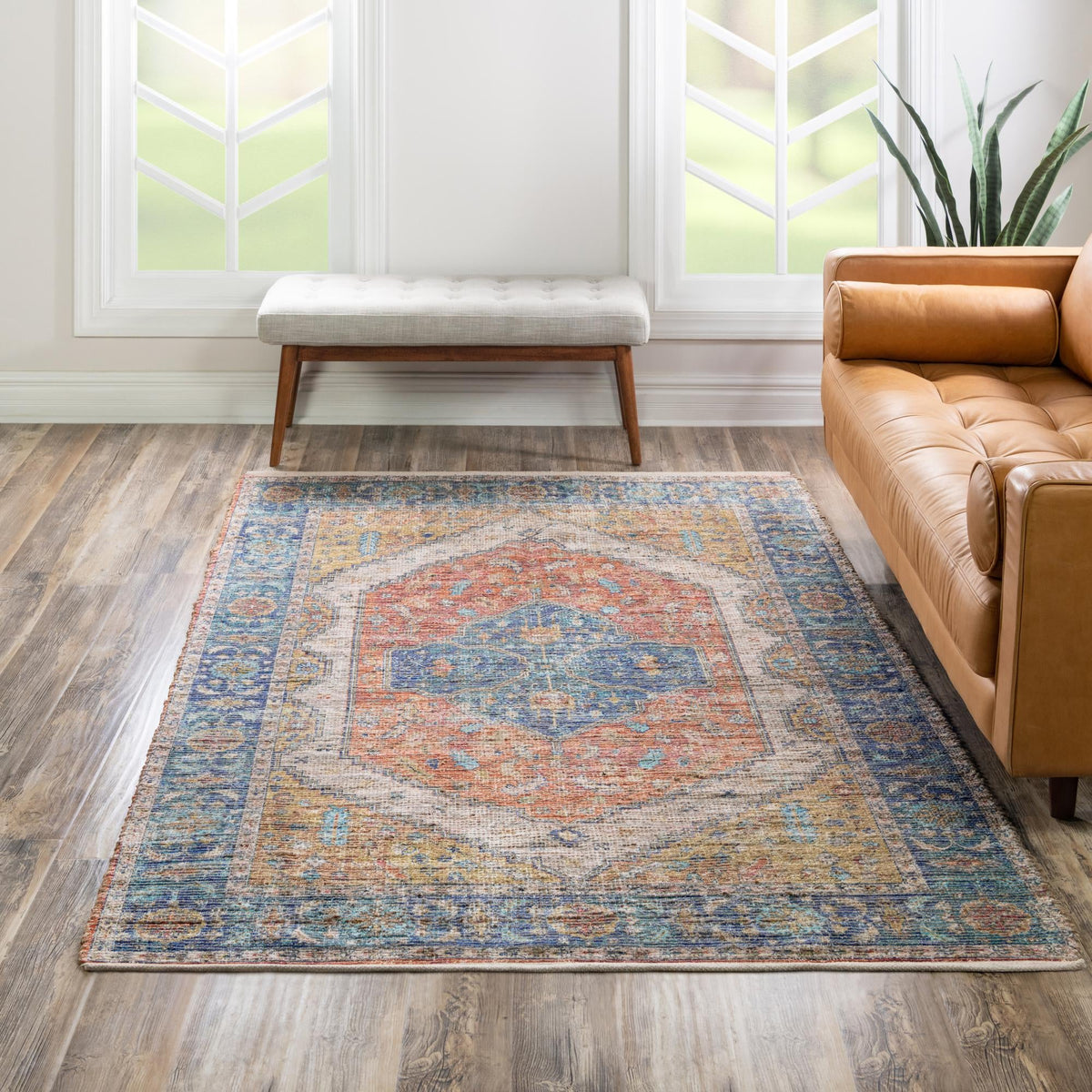 Savannah Threads Collection Area Rug - Charleston Rectangle Orange Yellow  lifestyle 22