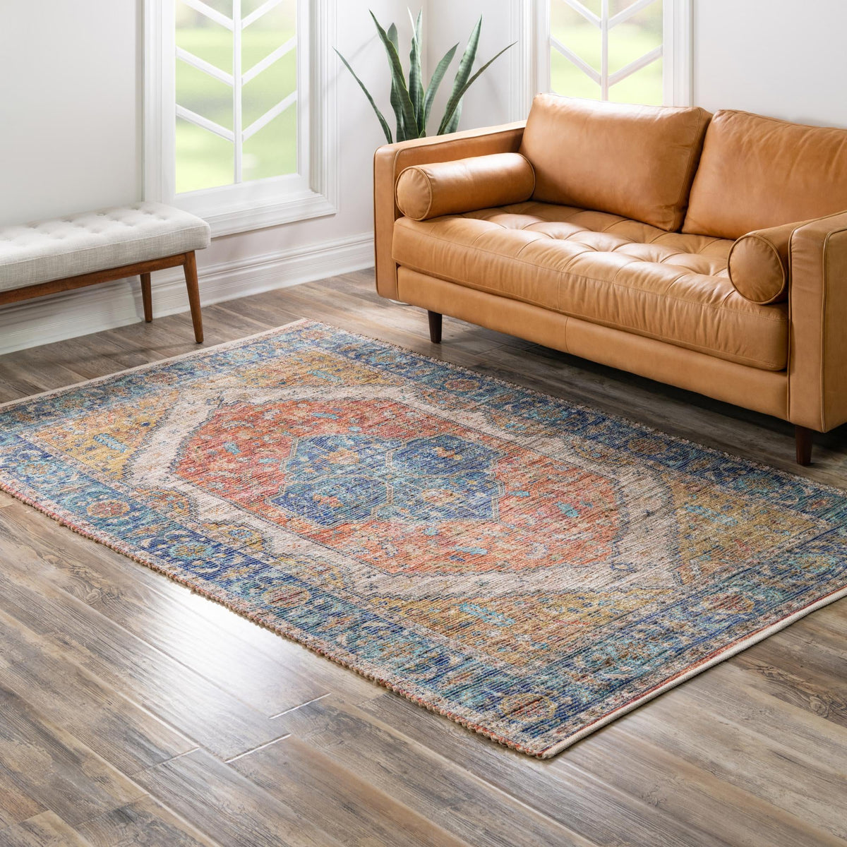 Savannah Threads Collection Area Rug - Charleston Rectangle Orange Yellow  lifestyle 23