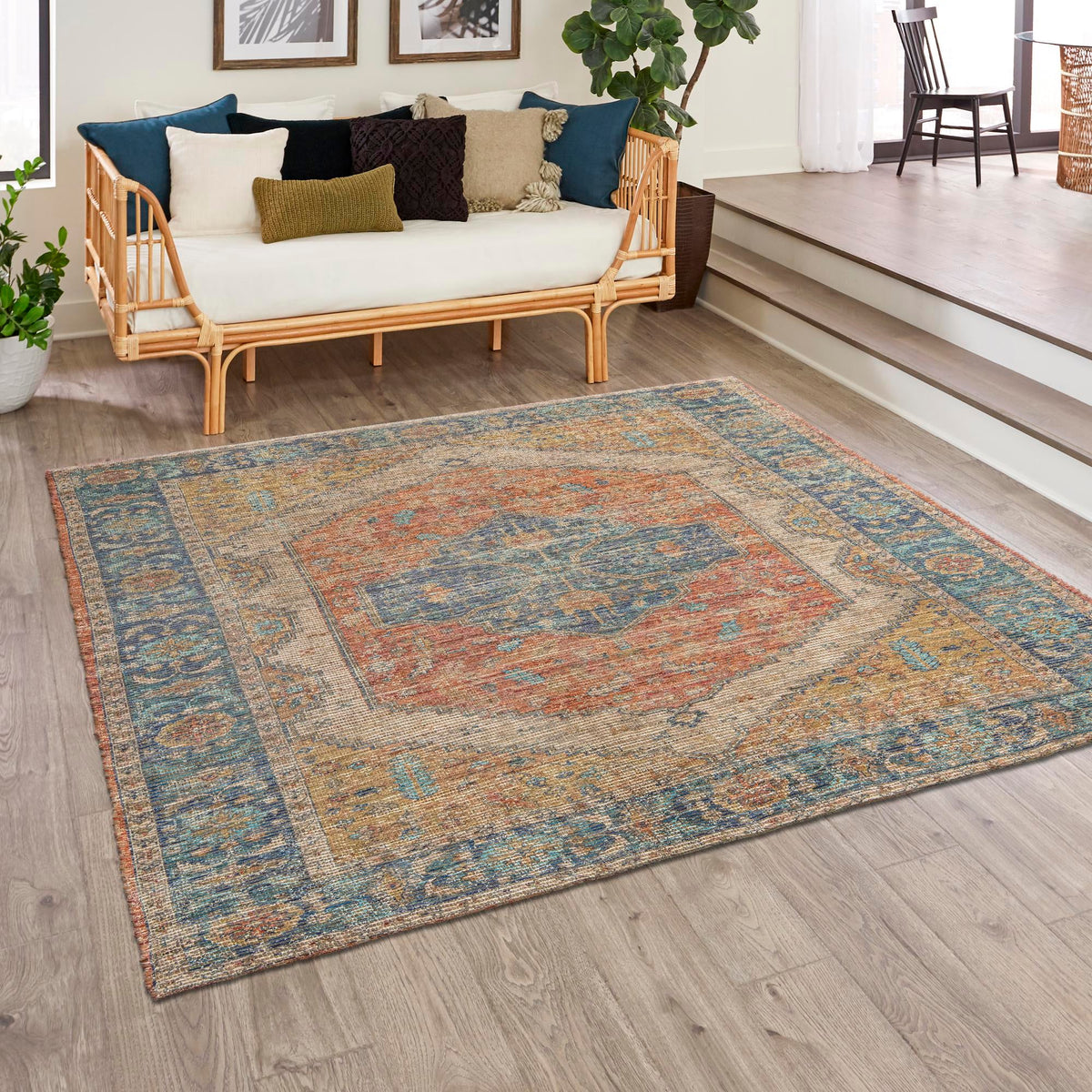 Savannah Threads Collection Area Rug - Charleston Square Orange Yellow  lifestyle 39