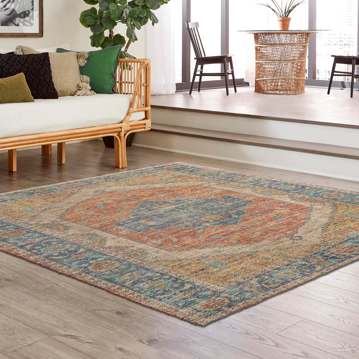 Savannah Threads Collection Area Rug - Charleston Square Orange Yellow  lifestyle 41