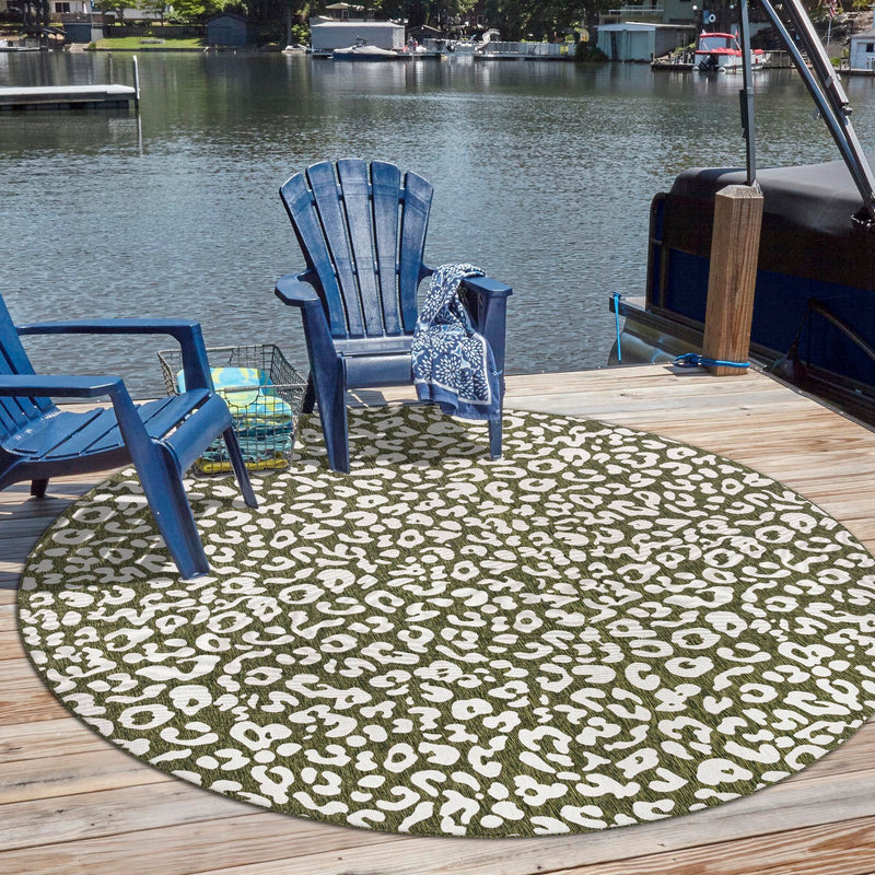 Jungle Expedition Collection Area Rug -  Amazon (Green) Round Green  lifestyle 3