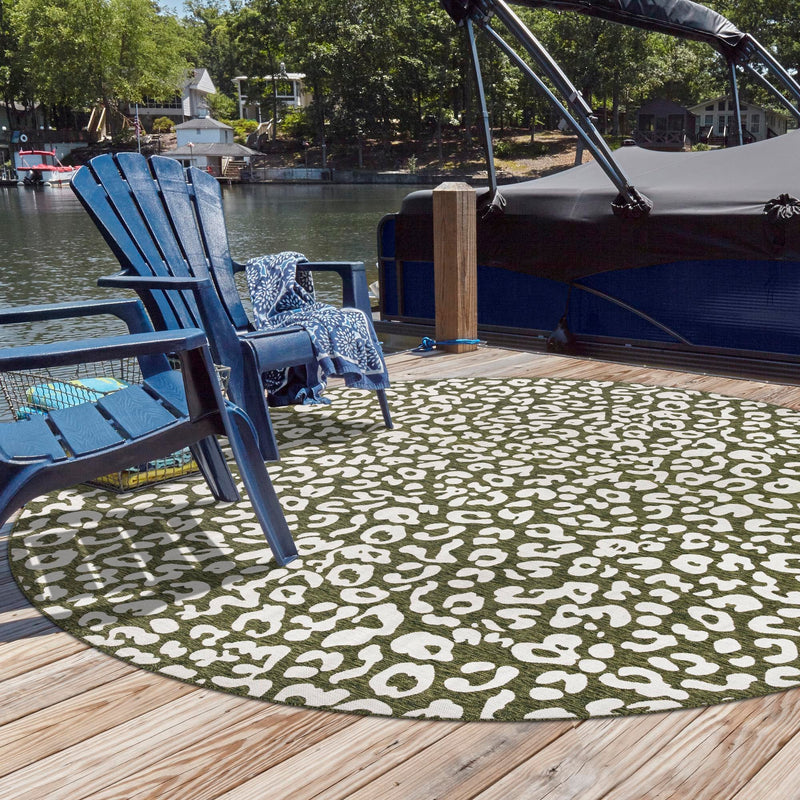 Jungle Expedition Collection Area Rug -  Amazon (Green) Round Green  lifestyle 4