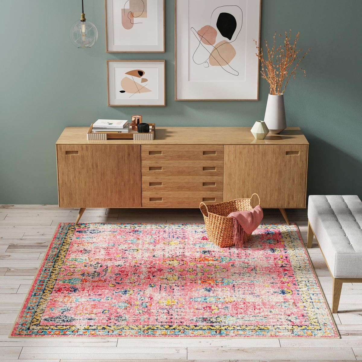Sierra Collection Area Rug -  Shasta Square Pink  lifestyle 107