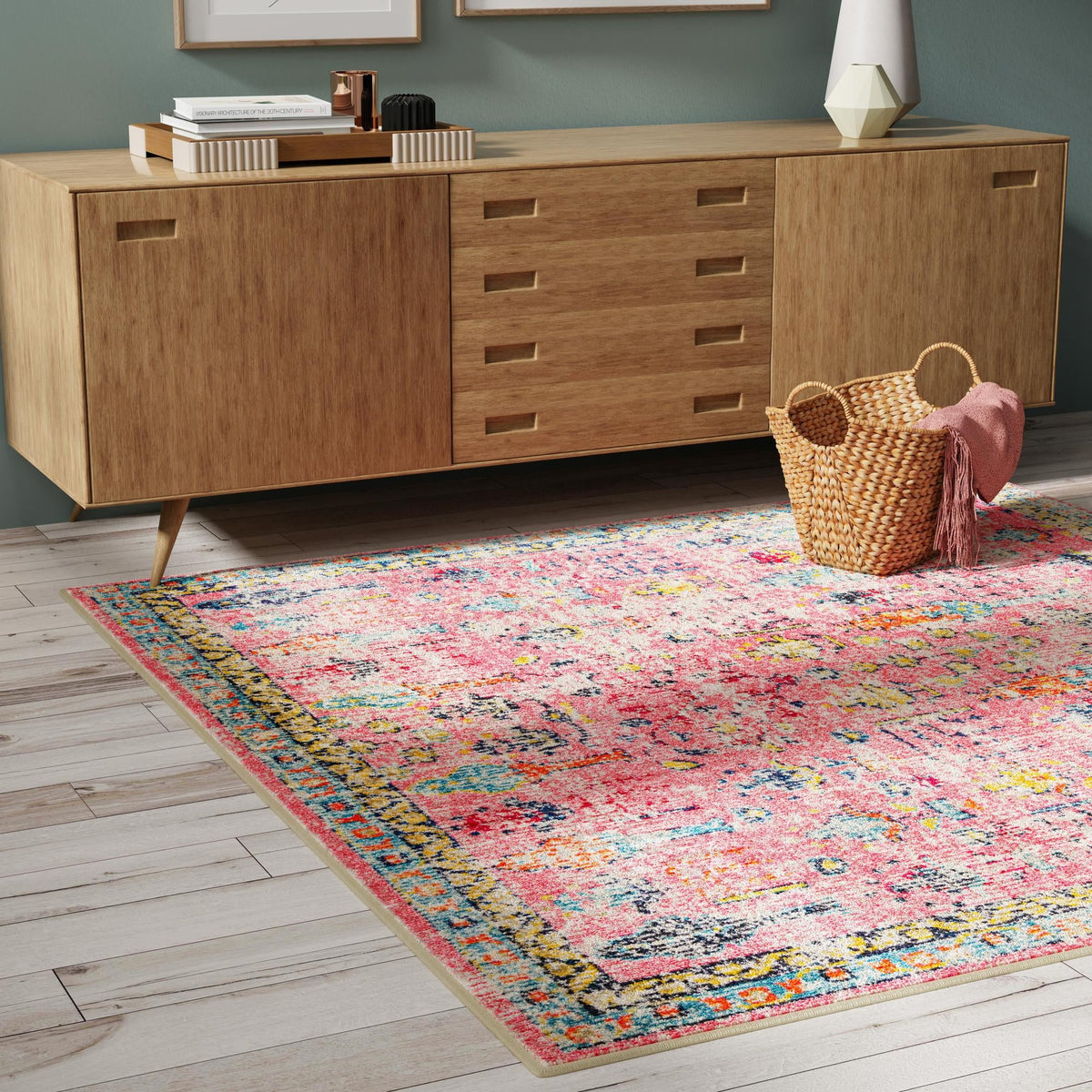 Sierra Collection Area Rug -  Shasta Square Pink  lifestyle 109