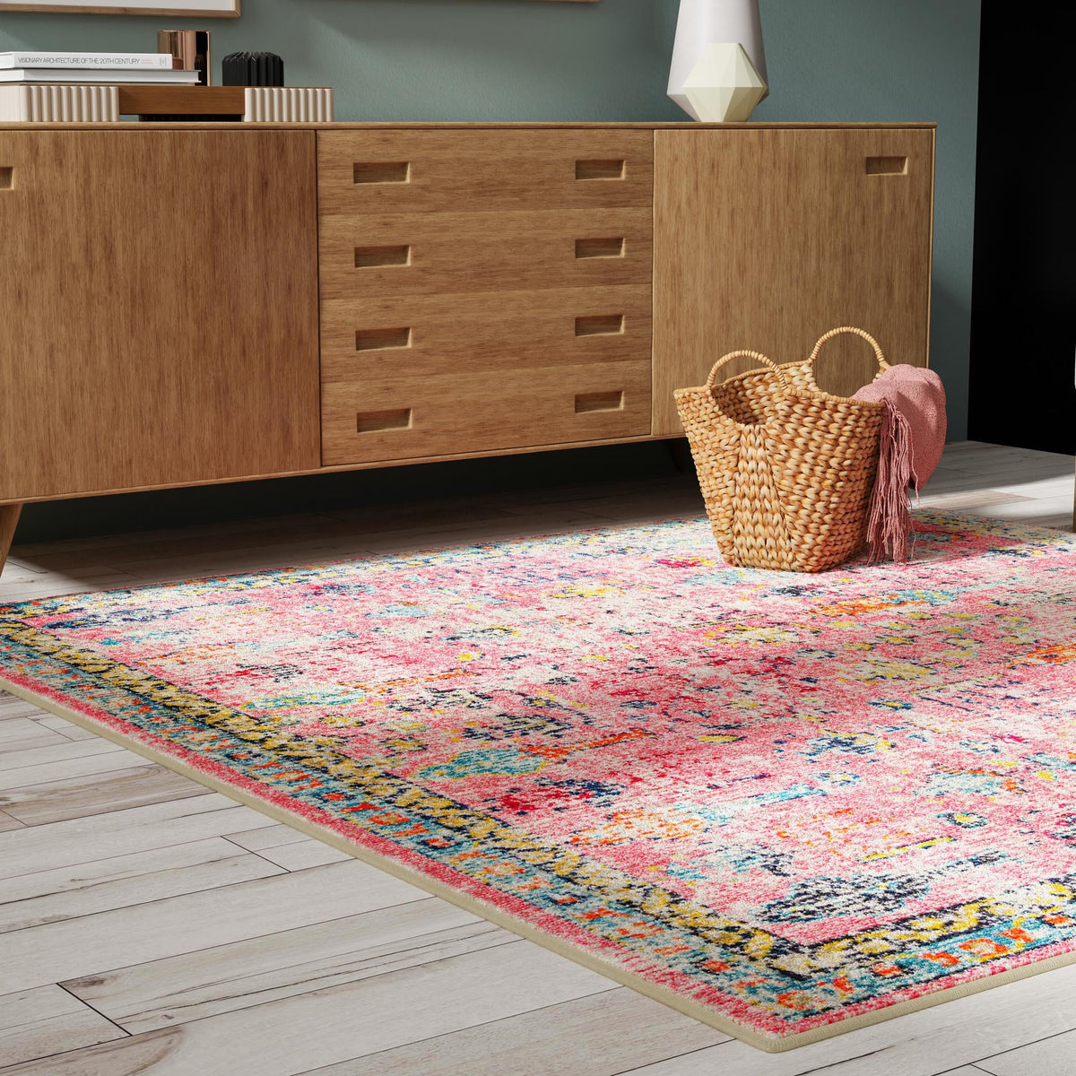 Sierra Collection Area Rug -  Shasta Square Pink  lifestyle 110
