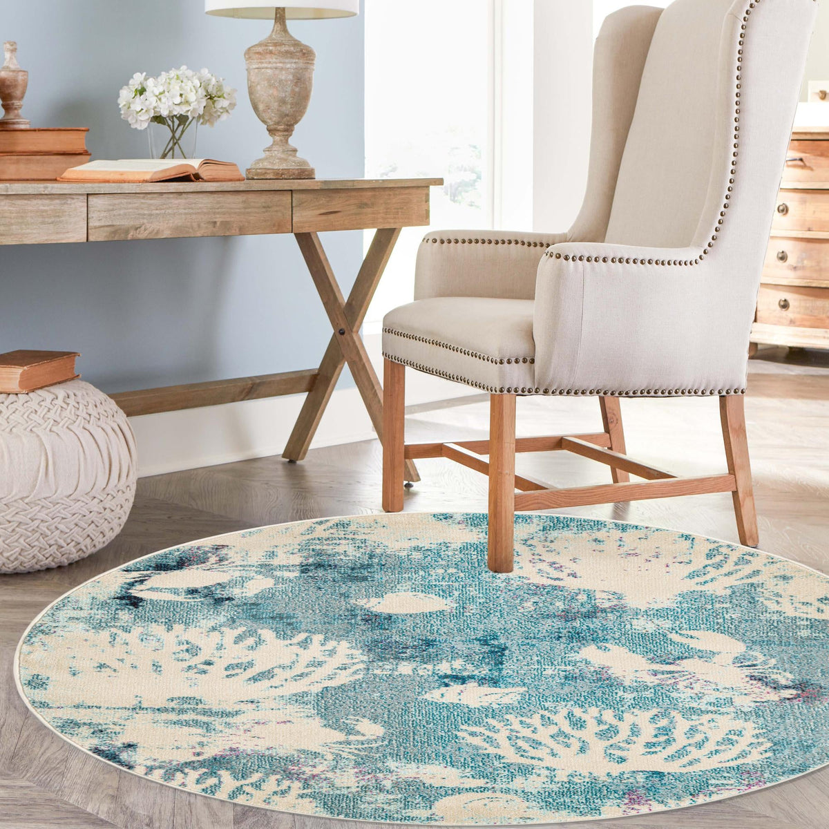 Sorrento Shores Collection Area Rug -  Vico Round Light Blue  lifestyle 94