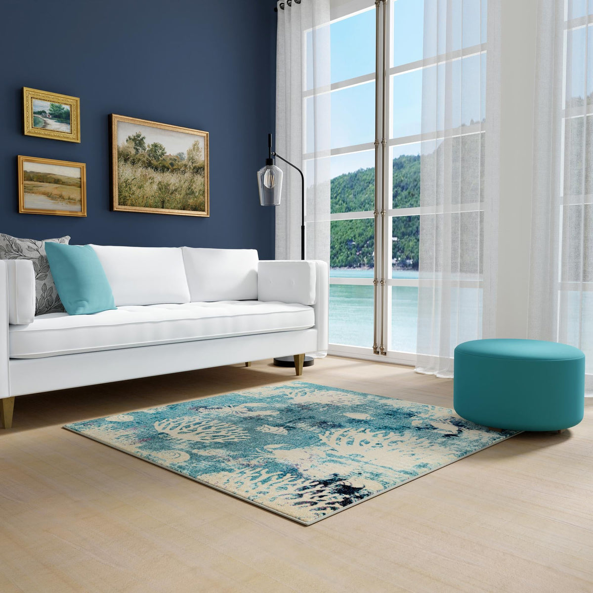 Sorrento Shores Collection Area Rug -  Vico Square Light Blue  lifestyle 95