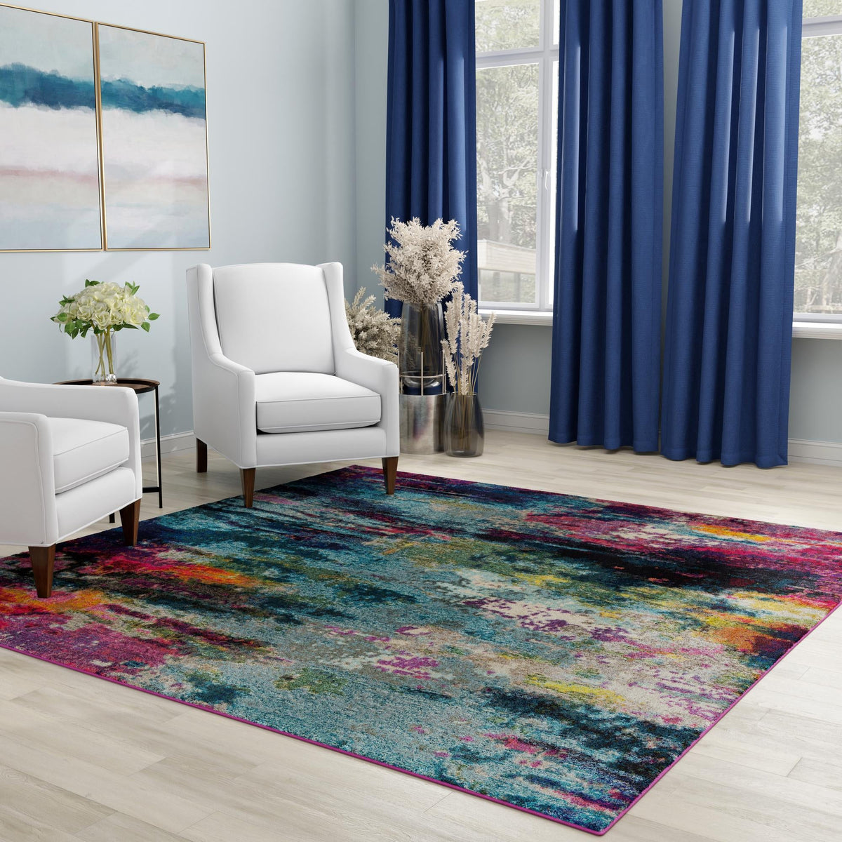 Chromatic Oasis Collection Area Rug -  Oasis Square Multi  lifestyle 94