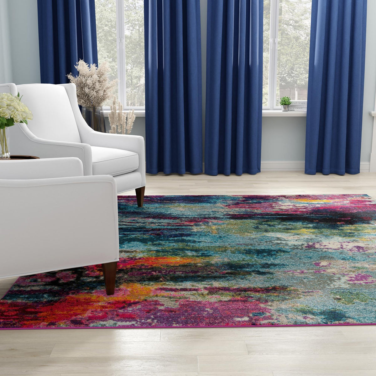 Chromatic Oasis Collection Area Rug -  Oasis Square Multi  lifestyle 97