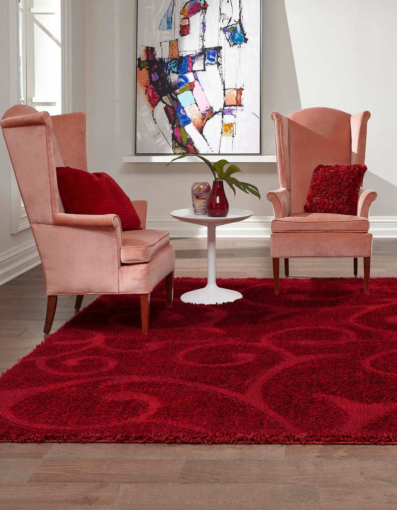 Botanical Bliss Shag Collection Area Rug - Blossomdale Square Red  lifestyle 60