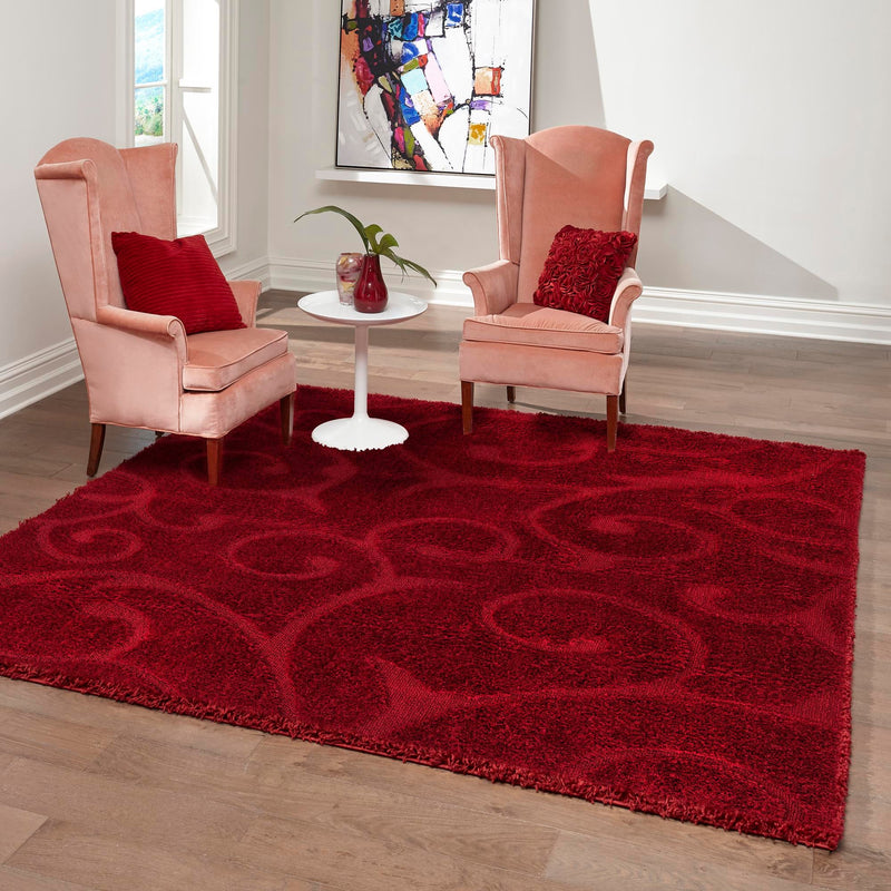 Botanical Bliss Shag Collection Area Rug - Blossomdale Square Red  lifestyle 118