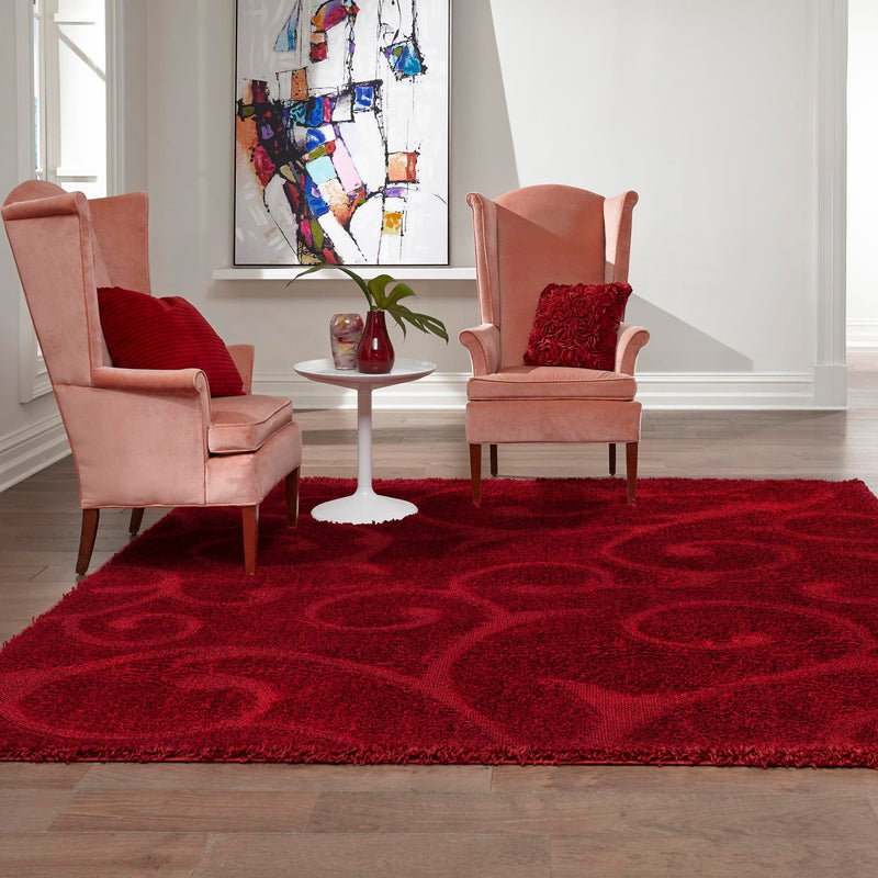 Botanical Bliss Shag Collection Area Rug - Blossomdale Square Red  lifestyle 121
