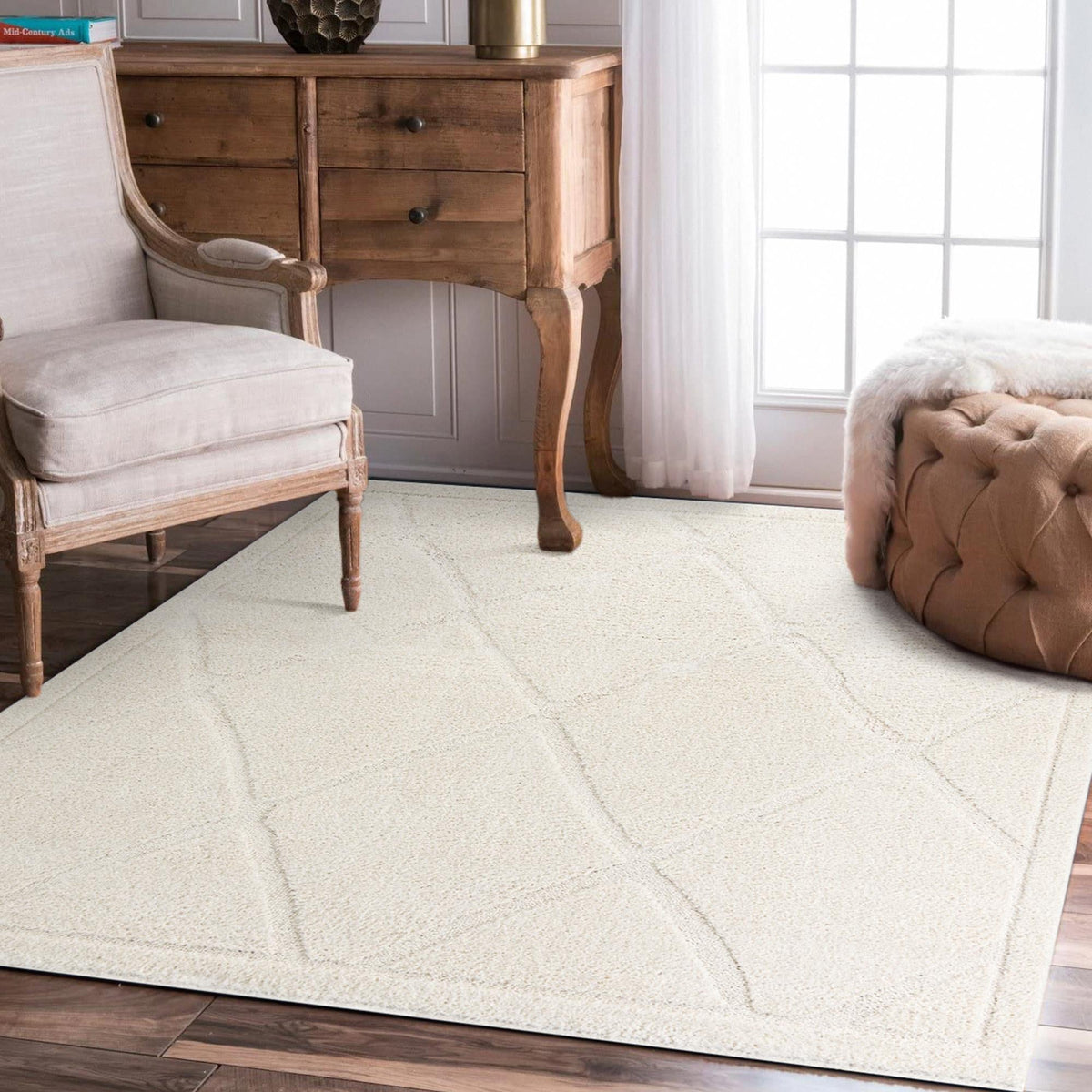 Trellis Haven Collection Area Rug - Havenwood Square Ivory  lifestyle 130