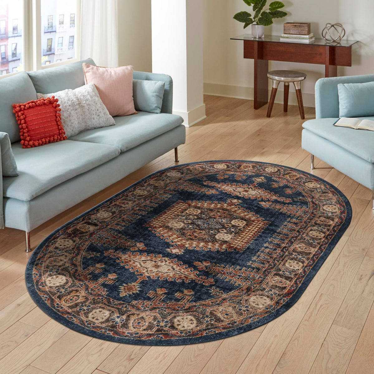 Eden Oasis Collection Area Rug -  Refuge (Blue) Oval Blue  lifestyle 87