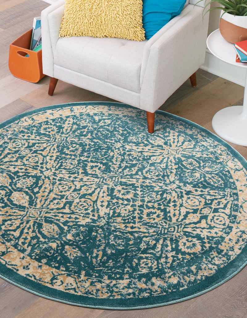 Copenhagen Dahlia Collection Area Rug -  Amager Round Teal  lifestyle 30