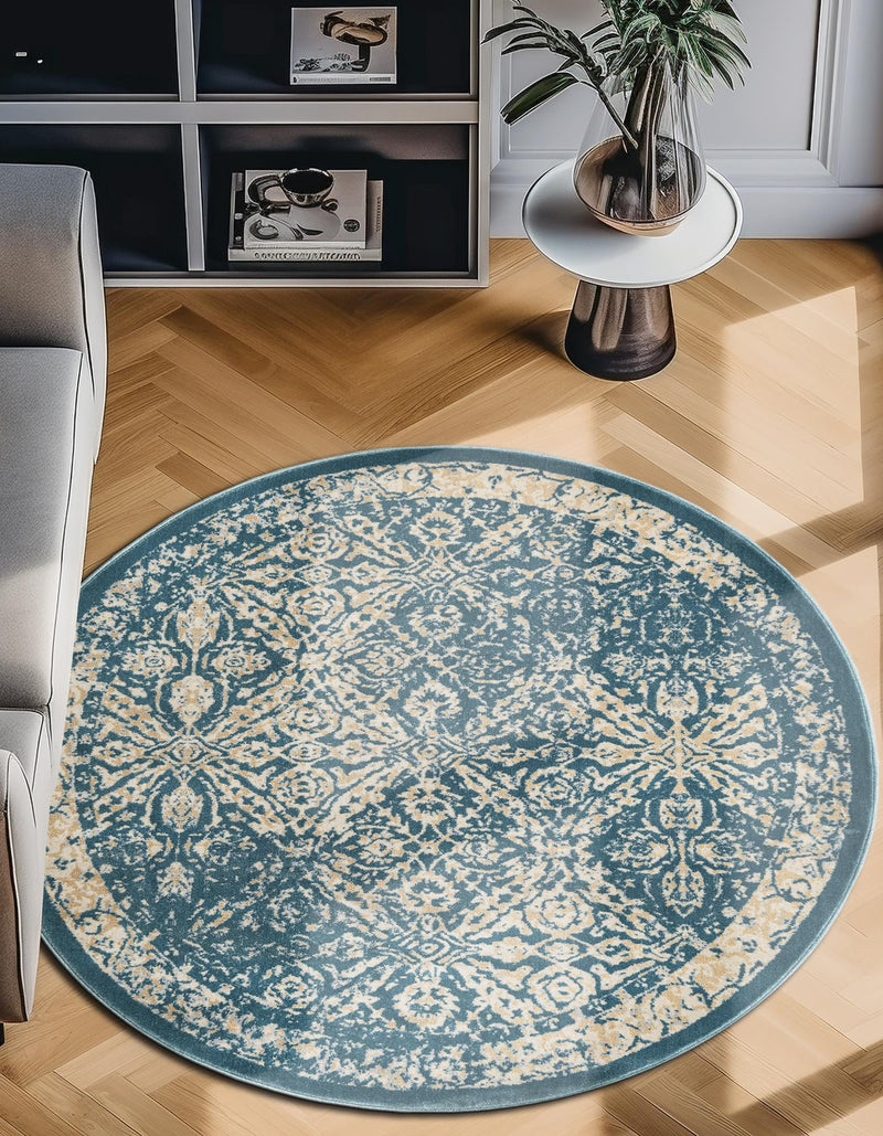 Copenhagen Dahlia Collection Area Rug -  Amager Round Teal  lifestyle 34