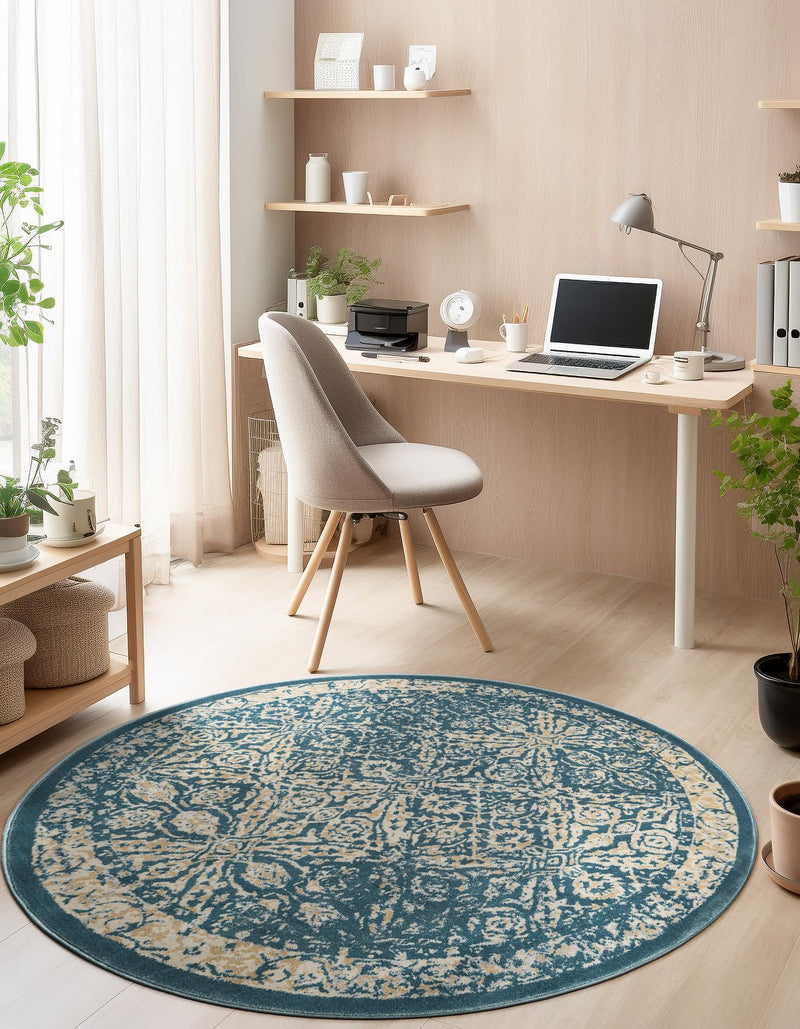 Copenhagen Dahlia Collection Area Rug -  Amager Round Teal  lifestyle 36