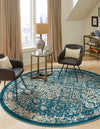 Copenhagen Dahlia Collection Area Rug -  Amager Round Teal  lifestyle 37