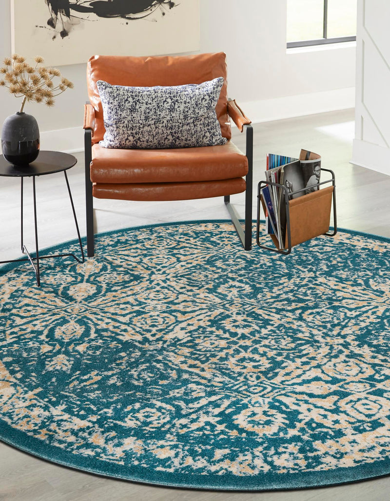 Copenhagen Dahlia Collection Area Rug -  Amager Round Teal  lifestyle 39