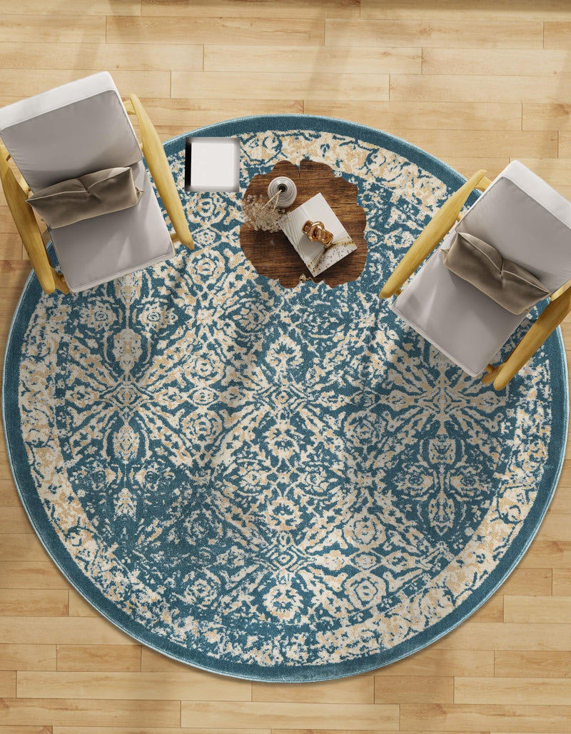 Copenhagen Dahlia Collection Area Rug -  Amager Round Teal  lifestyle 60