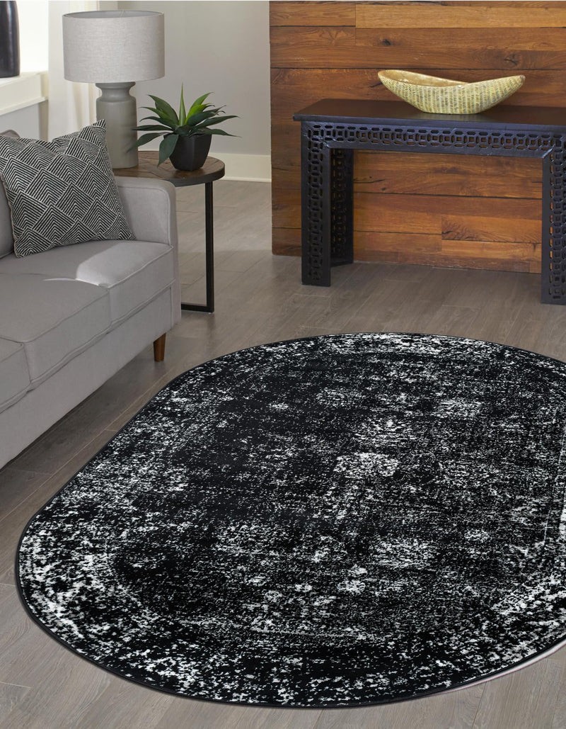 Riviera Elegance Collection Area Rug - Antibes (Black) Oval Black  lifestyle 6
