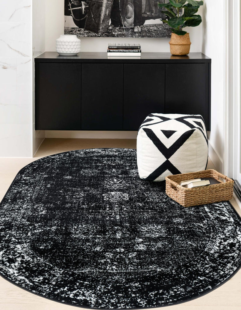 Riviera Elegance Collection Area Rug - Antibes (Black) Oval Black  lifestyle 10