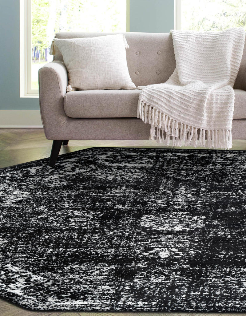 Riviera Elegance Collection Area Rug - Antibes (Black) Octagon Black  lifestyle 6