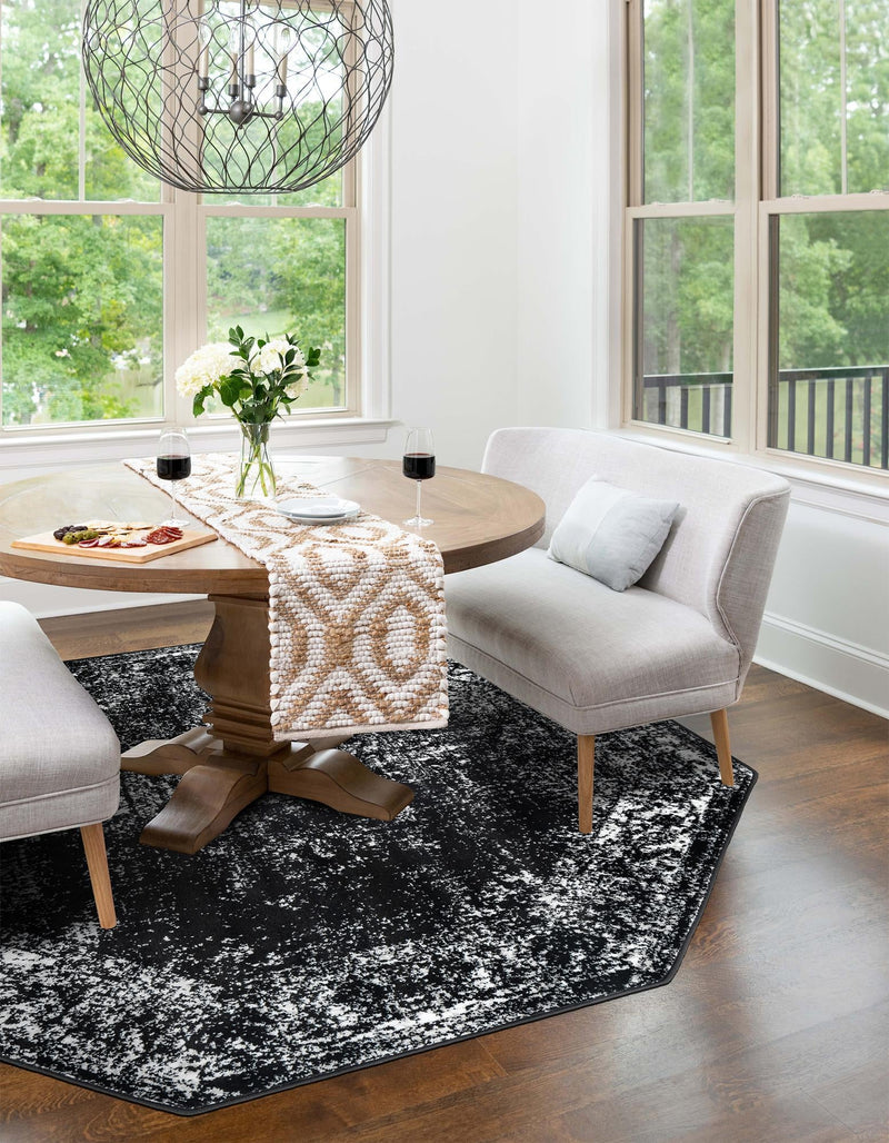 Riviera Elegance Collection Area Rug - Antibes (Black) Octagon Black  lifestyle 9
