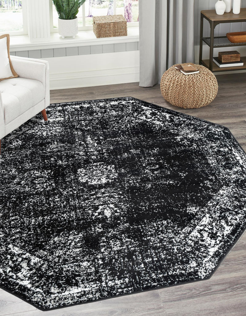 Riviera Elegance Collection Area Rug - Antibes (Black) Octagon Black  lifestyle 10