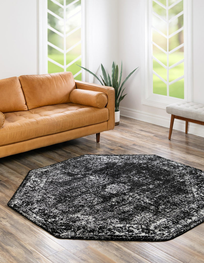 Riviera Elegance Collection Area Rug - Antibes (Black) Octagon Black  lifestyle 11