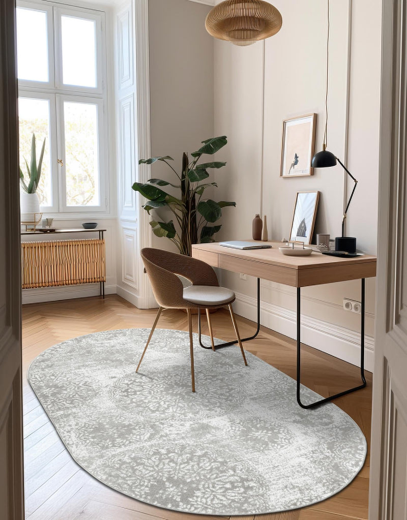 Riviera Elegance Collection Area Rug -  Monaco (Light Gray) Oval Light Gray  lifestyle 11
