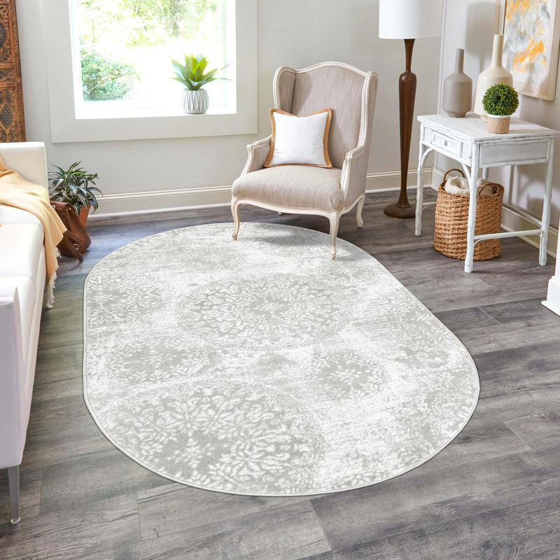 Riviera Elegance Collection Area Rug -  Monaco (Light Gray) Oval Light Gray  lifestyle 55