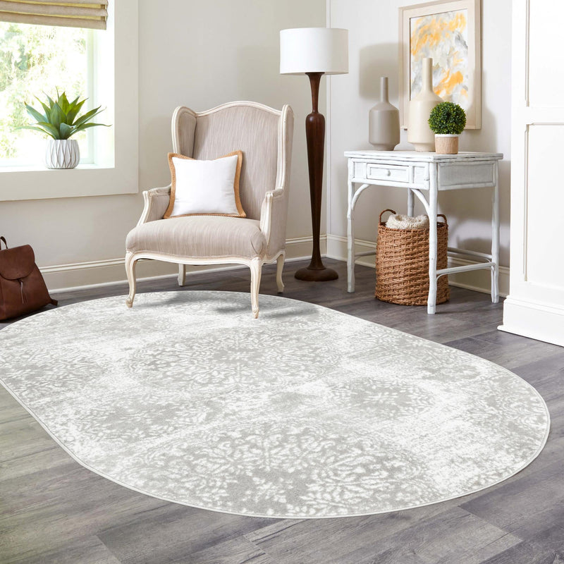 Riviera Elegance Collection Area Rug -  Monaco (Light Gray) Oval Light Gray  lifestyle 56