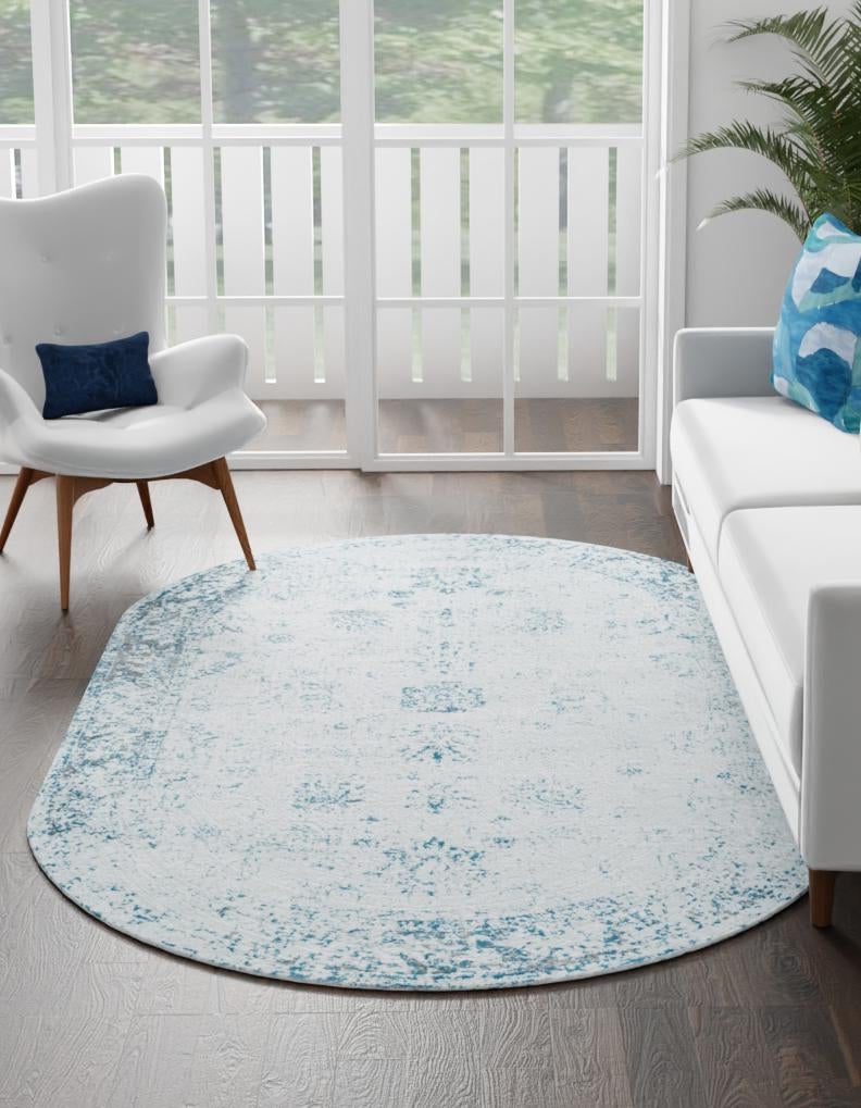 Riviera Elegance Collection Area Rug - Antibes (Light Blue) Oval Light Blue  lifestyle 10