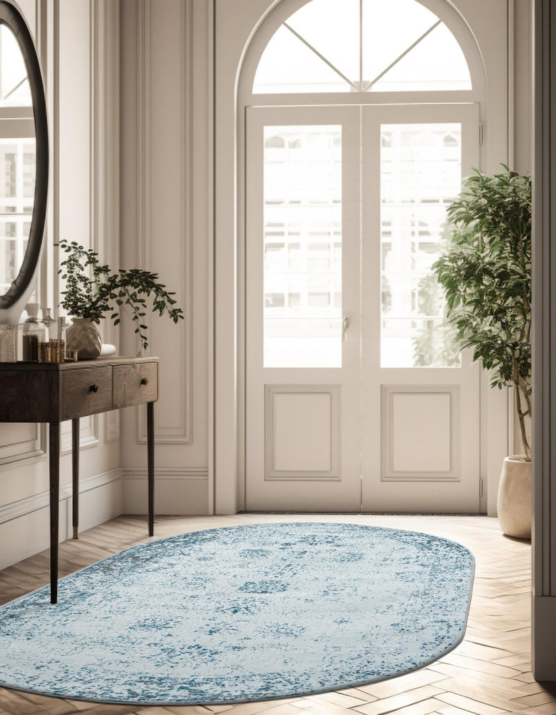 Riviera Elegance Collection Area Rug - Antibes (Light Blue) Oval Light Blue  lifestyle 11