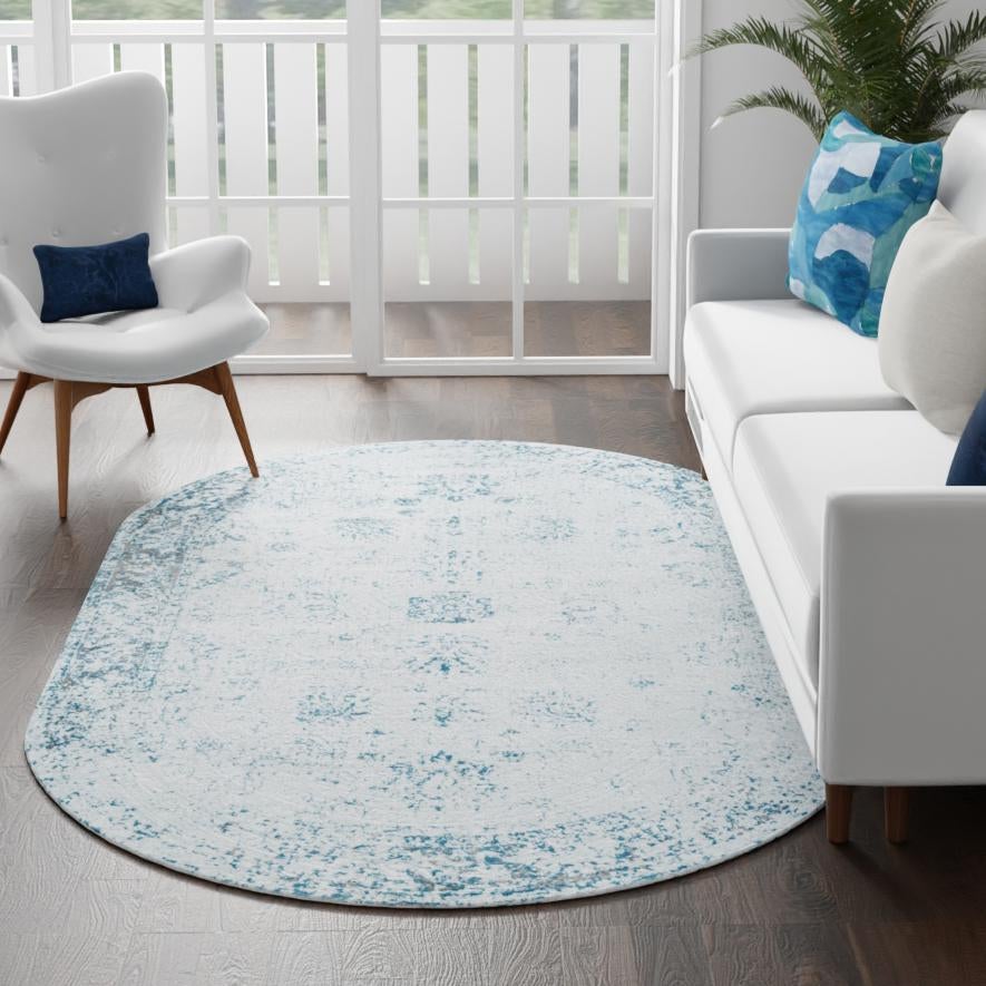 Riviera Elegance Collection Area Rug - Antibes (Light Blue) Oval Light Blue  lifestyle 31