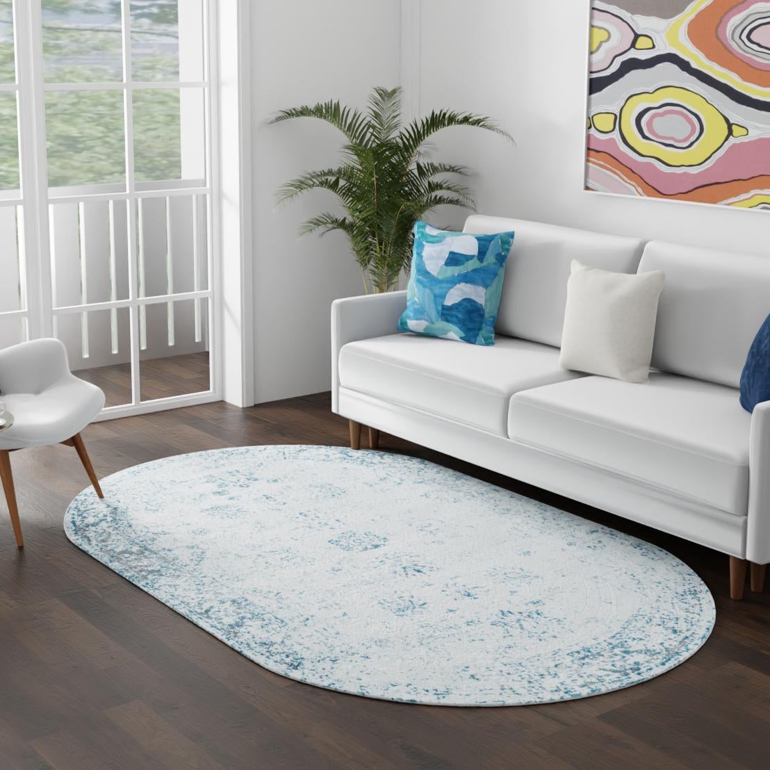 Riviera Elegance Collection Area Rug - Antibes (Light Blue) Oval Light Blue  lifestyle 32