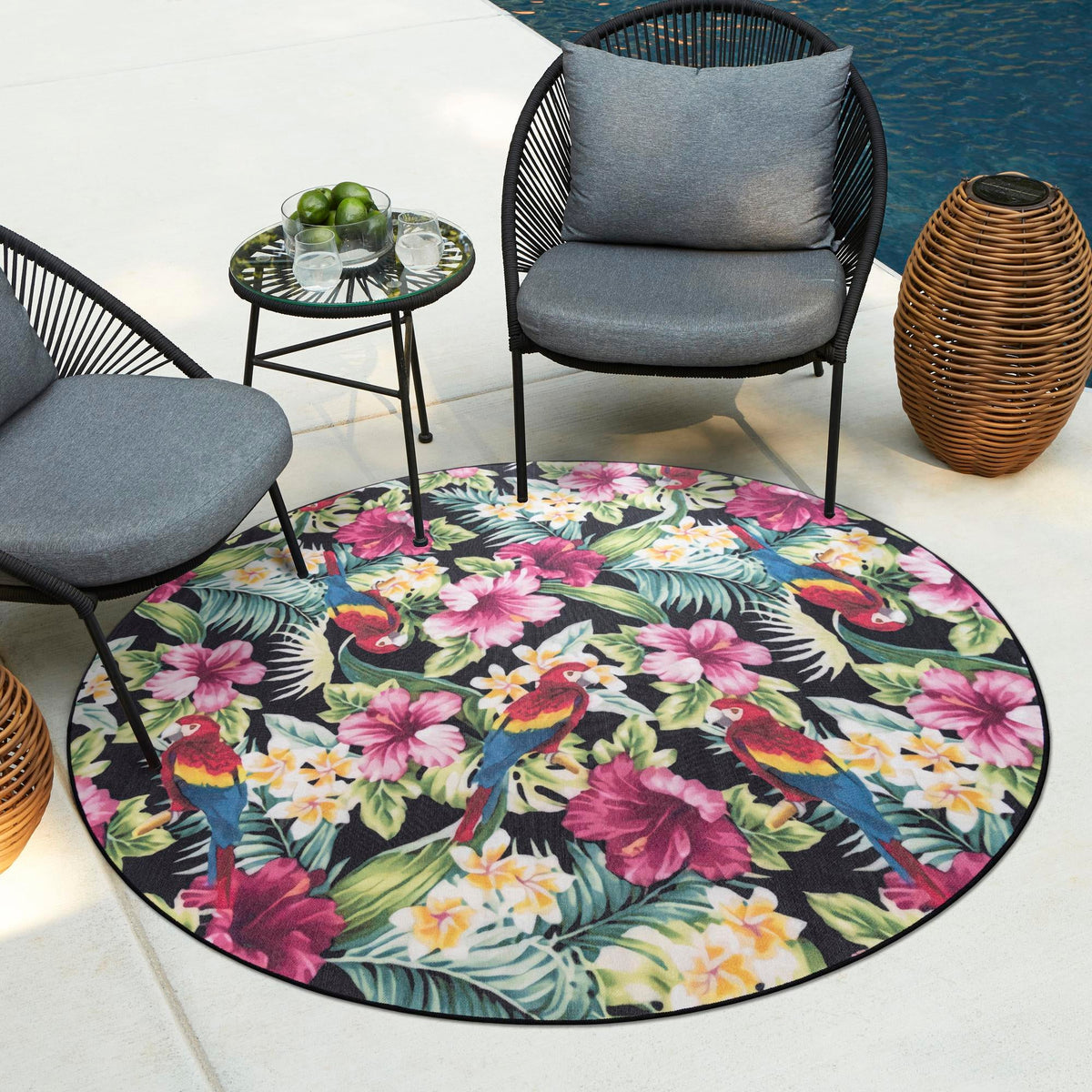 Belizean Tropics Outdoor Rugs Collection Area Rug - Caye Round Multi  lifestyle 78