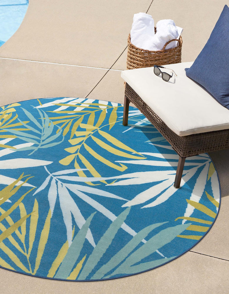 Belizean Tropics Outdoor Rugs Collection Area Rug -  Barrier Round Blue  lifestyle 23
