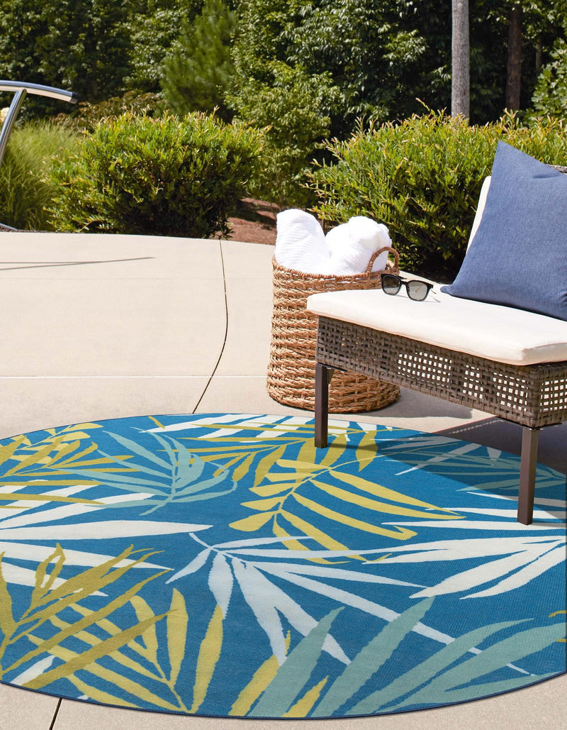 Belizean Tropics Outdoor Rugs Collection Area Rug -  Barrier Round Blue  lifestyle 27