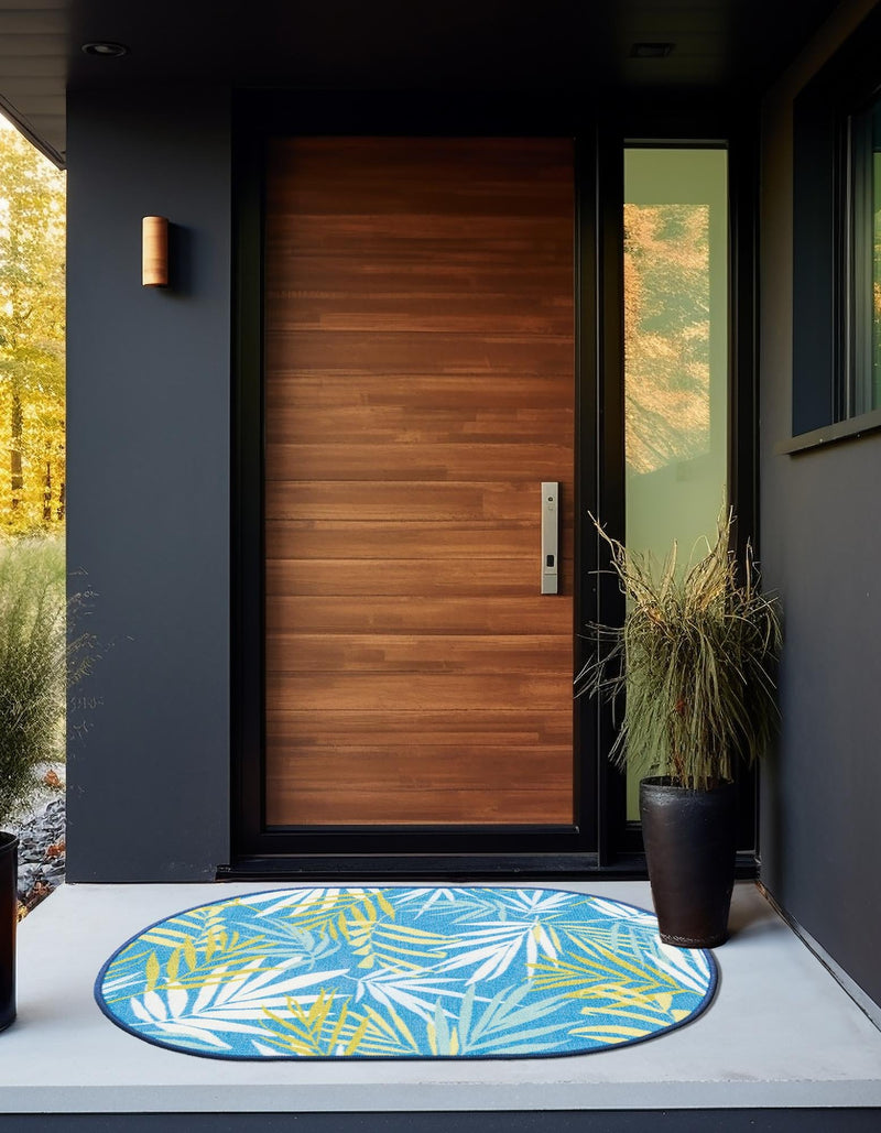 Belizean Tropics Outdoor Rugs Collection Area Rug -  Barrier Oval Blue  lifestyle 26