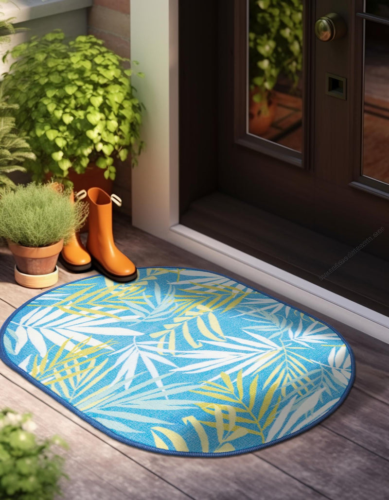 Belizean Tropics Outdoor Rugs Collection Area Rug -  Barrier Oval Blue  lifestyle 30