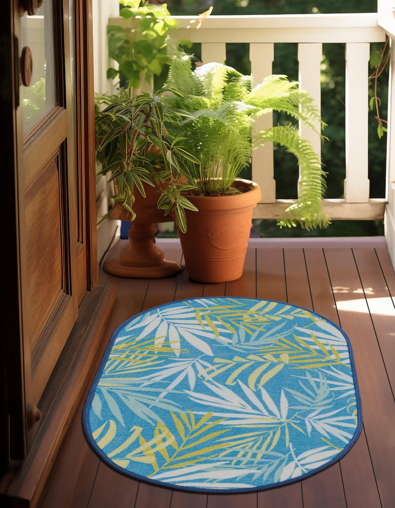 Belizean Tropics Outdoor Rugs Collection Area Rug -  Barrier Oval Blue  lifestyle 32
