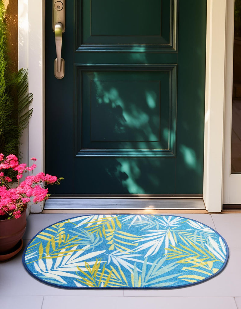 Belizean Tropics Outdoor Rugs Collection Area Rug -  Barrier Oval Blue  lifestyle 33