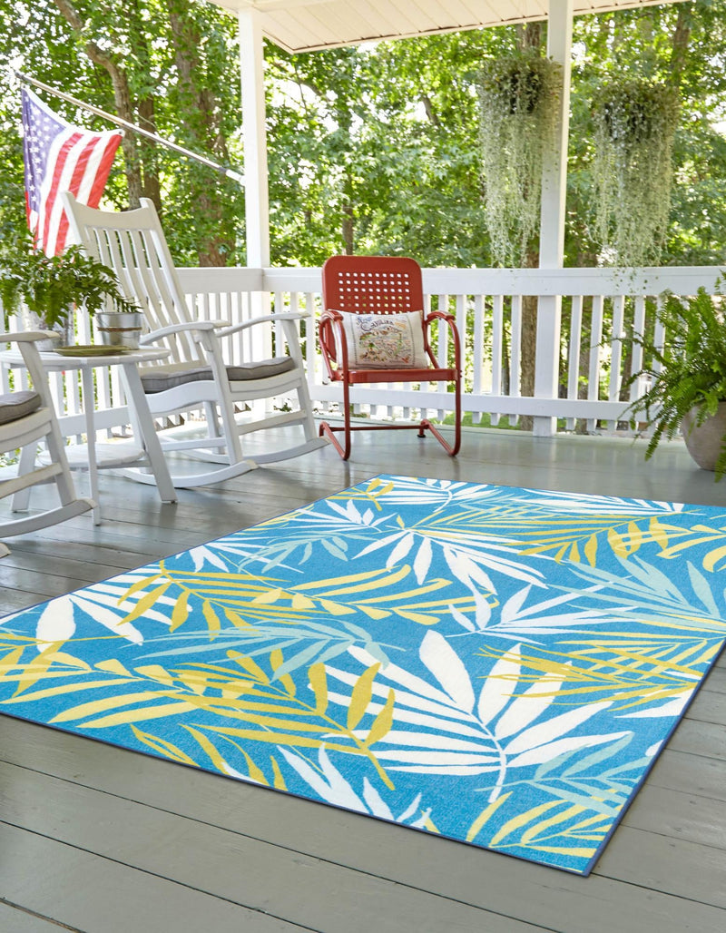 Belizean Tropics Outdoor Rugs Collection Area Rug -  Barrier Rectangle Blue  lifestyle 3