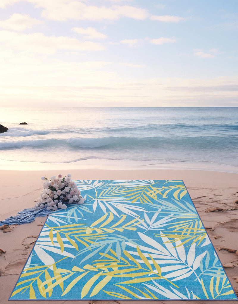 Belizean Tropics Outdoor Rugs Collection Area Rug -  Barrier Rectangle Blue  lifestyle 6