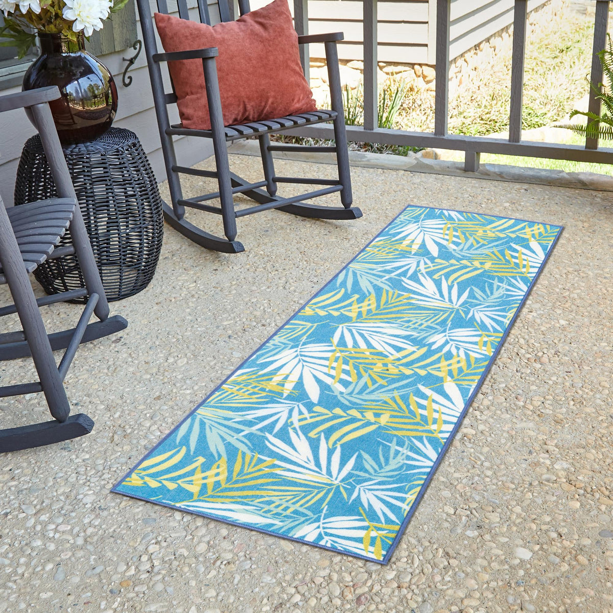 Belizean Tropics Outdoor Rugs Collection Area Rug -  Barrier Runner Blue  lifestyle 84