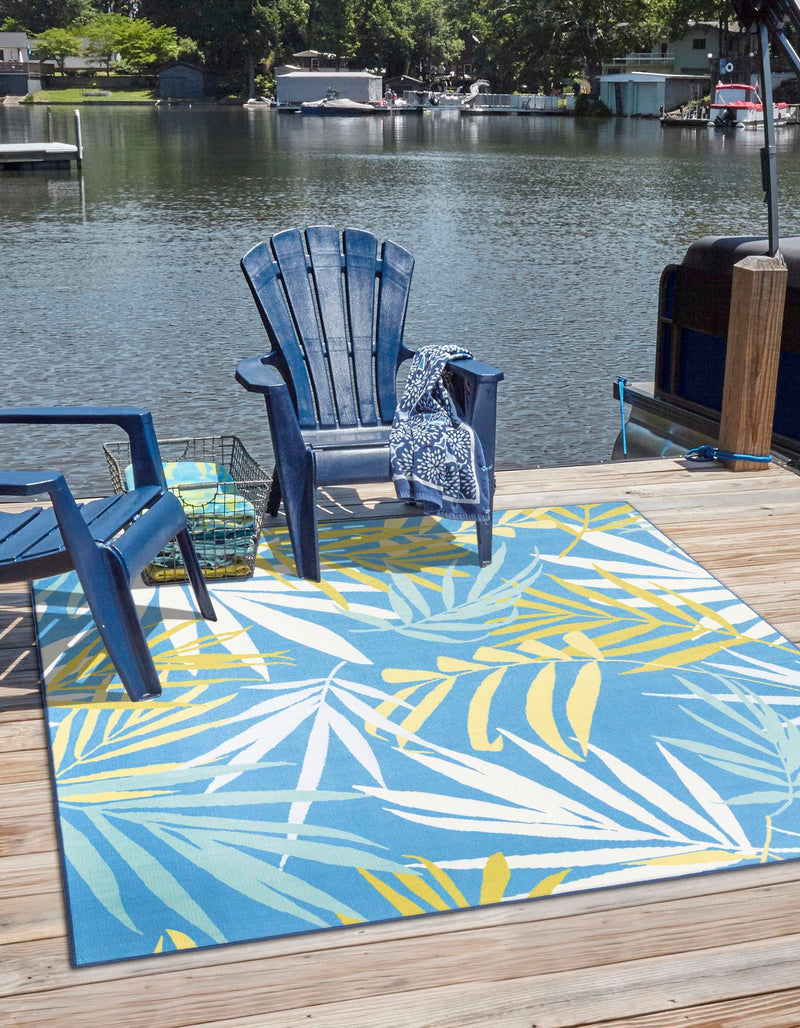 Belizean Tropics Outdoor Rugs Collection Area Rug -  Barrier Square Blue  lifestyle 25