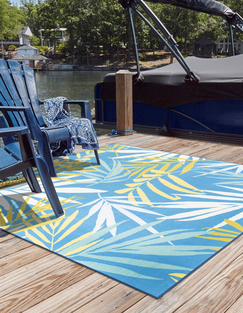 Belizean Tropics Outdoor Rugs Collection Area Rug -  Barrier Square Blue  lifestyle 29
