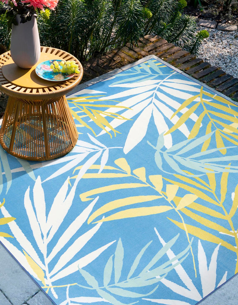 Belizean Tropics Outdoor Rugs Collection Area Rug -  Barrier Square Blue  lifestyle 31